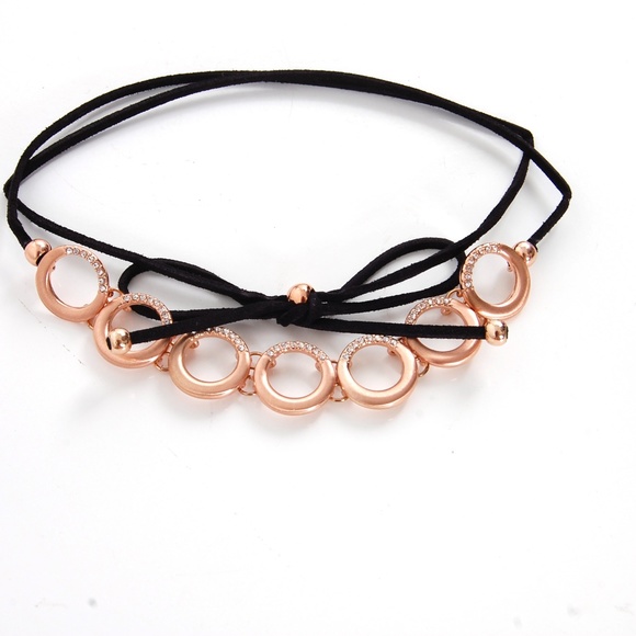 Rose Gold Layered Wrap Choker Necklace Pavé Circle - Picture 3 of 6